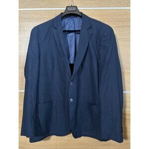 Alan Flusser Linen & Rayon Sport Coat Blazer Men's XL Navy Blue Jacket 1/2 lined